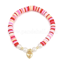 5Pcs 5 Colors 304 Stainless Steel Puffed Heart Charm Bracelets&nbsp;BJEW-JB12272