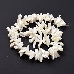 天然trochidシェルビーズ連売り  チップ  ホワイト  2~11x22~25x5~8mm  穴：0.8mm  約93~148個/連  14.57~15.94インチ（37~40.5cm）&nbsp;SSHEL-G023-05B