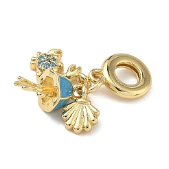 Brass Micro Pave Cubic Zirconia Enamel Crab Jellyfish Shell Shape European Dangle Charms&nbsp;KK-L257-26G
