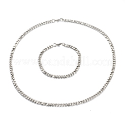 304 Stainless Steel Cuban Link Chain Bracelets & Necklaces Jewelry Sets&nbsp;SJEW-B019-03A-P