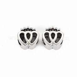 チベット風合金ヨーロピアンビーズ  カドミウムフリー＆鉛フリー  クラウン  アンティークシルバー  10.5x10x7mm  穴：4.5mm  約500個/1000g&nbsp;TIBEB-N007-023