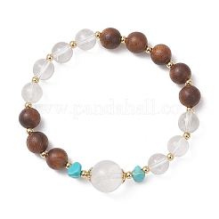 Natural Quartz Crystal & Wood Round Beaded Stretch Bracelets for Women & Girls&nbsp;BJEW-TA00721