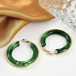 女性用304ステンレスフープピアス  リング  樹脂と  グリーン  42mm&nbsp;LS-EJEW-B113-02G-01