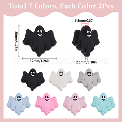 ハロウィンゴースト 食品グレード 環境に優しいシリコンビーズ 14個 7色  ミックスカラー  30x32x9.5mm  穴：2.5mm  2個/カラー&nbsp;SIL-SC0002-22
