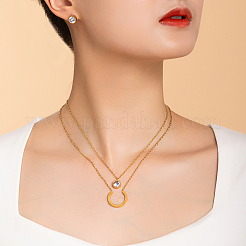 Minimalist 201 Stainless Steel Clear Cubic Zirconia Ring Double-layer Necklace & Earrings Sets for Women&nbsp;EU1763