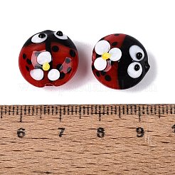 手作りのでこぼこランプワークビーズ  花柄の甲虫  ファイヤーブリック  14.5x9~11mm  穴：1~1.4mm&nbsp;LAMP-Q039-15D