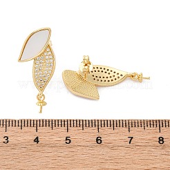 Brass Micro Pave Cubic Zirconia Shell Stud Earrings Findings&nbsp;KK-D363-09G
