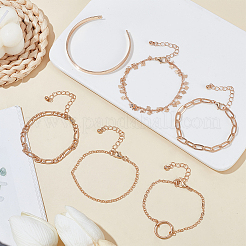 6Pcs 6 Style Alloy Paperclip & Cable & Figaro Chain Bracelets Set&nbsp;BJEW-AN0001-09