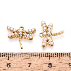 304 Stainless Steel and ABS Imitation Pearl Dragonfly Charms&nbsp;STAS-T072-66G