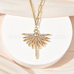 304ステンレススチールマイクロパヴェクリアキュービックジルコニアペンダントネックレス女性用  ゴールドカラー  太陽  16.26インチ（41.3cm）  ペンダント：28.5x28mm&nbsp;LS-NJEW-Z103-01G-06
