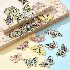 24個12スタイルアロイエナメルペンダント  ゴールドカラー  花のチャームが付いた蝶  ミックスカラー  15~21x22~30x1.5mm  穴：1.6~2.5mm  2個/スタイル&nbsp;ENAM-FS0001-94