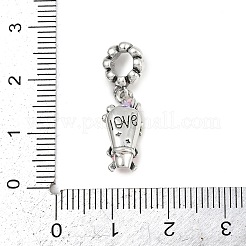 Brass Rhinestone Pink Enamel Bouquet European Dangle Charms&nbsp;LS-KK-P324-06P