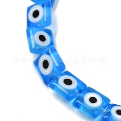 手作りナザールボンジュウランプワークビーズ連売り  正方形  ドジャーブルー  7.5~8x7.5~8x3mm  穴：0.6mm  約48個/連  14.37~14.53''（36.5~36.9センチメートル）&nbsp;LAMP-G166-03E