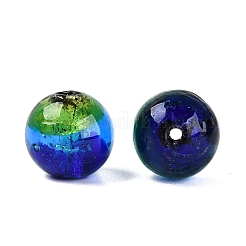 手作りの箔ガラスランプワークビーズ  ラウンド  ミディアムブルー  14~14.5mm  穴：1.2~1.8mm&nbsp;LA-N050-01A-01
