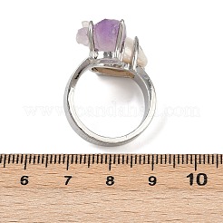 Nuggets Natural Amethyst & Pearl Open Cuff Rings&nbsp;RJEW-K286-13P