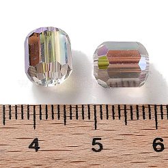 電気メッキカラムガラスビーズ  半分虹メッキ  多面カット  紫色のメディア  9x7.5~8mm  穴：1.5mm&nbsp;EGLA-A043-02-HR01