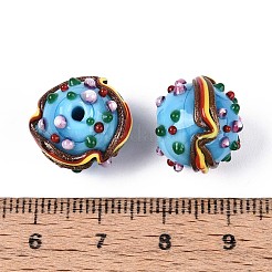手作りのランプワークの凹凸のあるビーズ  ハンバーガー  ライトスカイブルー  13~14x14~15mm  穴：1.2~1.6mm&nbsp;LAMP-T022-05D