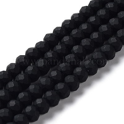 ガラスビーズ連売り  多面カット  艶消し  ロンデル  ブラック  2.9~3.3mm  穴：1mm  約135~140個/連  32~34cm&nbsp;EGLA-A034-P2mm-MD18-1
