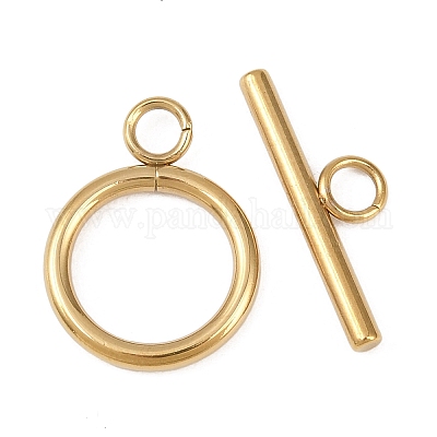 304ステンレススチールトグル留め具  リング  ゴールドカラー  リング：19.5x15x2mm  穴：3mm  バー：22x7x2.5mm  穴：3mm.&nbsp;STAS-L310-02G-1