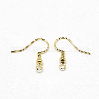 真鍮のピアスフック  耳ワイヤー  水平ループ付き  18KGP本金メッキ  18x18x3mm  穴：1.5mm  20ゲージ  ピン：0.8mm&nbsp;KK-T032-006G-1
