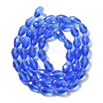ガラスビーズ連売り  多面カット  ティアドロップ  ブルー  15x10mm  穴：2mm  約48個/連  27.56インチ（70cm）&nbsp;GLAA-R024-15x10mm-3-1