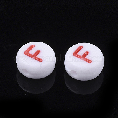 初期のアクリルビーズ  水平穴  フラットラウンド  ミックスカラー  文字.f  7x3.5~4mm  穴：1.2mm  約370個/50g&nbsp;X-OACR-E001-20F-1