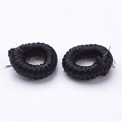 ポリエステルファブリックビーズ  リング  ブラック  6x2mm  穴：3mm  約200個/袋&nbsp;WOVE-N003-05-1