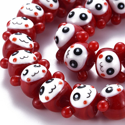 手作り凹凸柄ランプワークビーズ連売り  めめしい男  レッド  12~13x17~19x14~15mm  穴：2mm  約40個/連  18.11インチ（46cm）&nbsp;LAMP-S194-021F-1