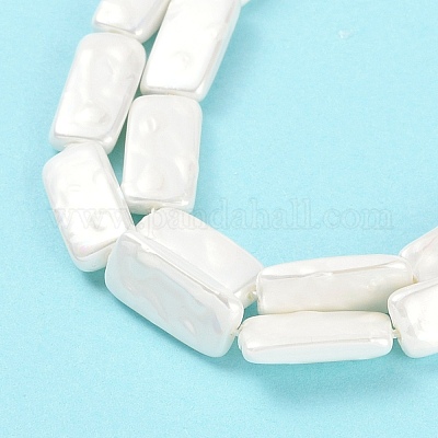 電気めっきシェルパールビーズ連売り  ホワイト  長方形  15~16x7.5~8x3.5~4mm  穴：1mm  約26個/連  15.94インチ（40.5cm）&nbsp;BSHE-C007-C01-01-1
