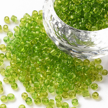 ガラスシードビーズ トランスペアレント ラウンド 緑黄 8/0 3mm 穴:1mm 約10000ビーズ/ポンド SEED-A004-3mm-4-1