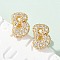 Brass Micro Pave Cubic Zirconia Stud Earrings, Pave Cluster Earring, Rack Plating, Long-Lasting Plated, Real 18K Gold Plated, Letter B, 13.5x9.5mm
