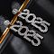 Brass Rhinestone Stud Earrings, Number 2025, Platinum, 71x21.5mm