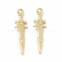 ラックメッキ合金ペンダント  カドミウムフリー＆ニッケルフリー＆鉛フリー  剣のチャーム  ゴールドカラー  31x9x3mm  穴：2mm