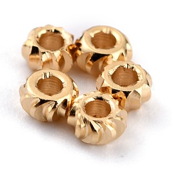 Brass Beads, Cadmium Free & Lead Free, Long-Lasting Plated, Corrugated Rondelle, Golden, 2.5x1.5mm, Hole: 1mm