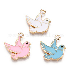 合金エナメル鳥のペンダント  カドミウムフリー＆ニッケルフリー＆鉛フリー  ライトゴールド  平和の鳩  ミックスカラー  20x18x2mm  穴：1.6mm