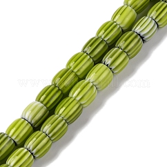 手作りのランプワークシェブロンビーズ連売り  バレル  黄緑  8x7.5mm  穴：1.2mm  約47個/連  14.69''（37.3センチメートル）