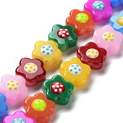 Glass Beads Strands, Hand Painted Beads, with Enamel, Flower, Mixed Color, 14.5~15x14x8~8.5mm, Hole: 1mm, about 25pcs/strand, 13.46''(34.2cm)