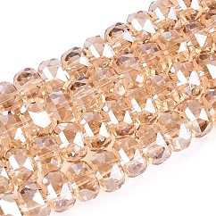 Electroplate Transparent Glass Beads Strands, Rondelle, Faceted, PeachPuff, 7.5~8x4.5~5.5mm, Hole: 1.2~1.4mm, about 34~37pcs/strand, 7.09~7.28 inch(18~18.5cm)