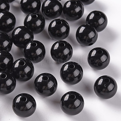 不透明なアクリルビーズ  ラウンド  ブラック  12x11mm  穴：1.8mm  約566個/500g