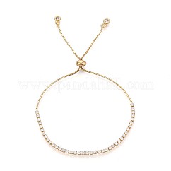 Cubic Zirconia Tennis Bracelet, Real 18K Gold Plated Brass Slider Bracelet for Women, Nickel Free, Clear, 10.63 inch(27cm)
