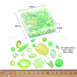 100グラムのアクリルビーズ  混合図形  ライムグリーン  5.5~28x6~20x3~11mm  穴：1~5mm&nbsp;SACR-YW0001-41D