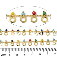 真鍮リンクチェーン  ABSイミテーションパール＆ガラス付き  溶接されていない  カドミウムフリー＆ニッケルフリー＆鉛フリー  スプールで  フラットラウンド  18KGP本金メッキ  9x5x2.5mm  約32.81フィート（10m）/ロール&nbsp;CHC-K016-05G-04