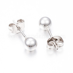 304ステンレススチールスタッドピアス  低刺激性のイヤリング  耳ナッツ  ラウンド  銀  15x4mm  ピン：0.8mm  12のペア/カード&nbsp;EJEW-H353-03S-4MM