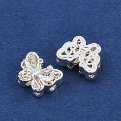 真鍮パヴェキュービックジルコニアマルチ連リンク  長持ちメッキ  蝶  銀色のメッキ  透明  10x13x6mm  穴：2mm&nbsp;ZIRC-F145-03S-01