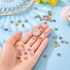 60 個 2 色のガラスチャーム  蝶  真鍮パーツ  プラチナ·ゴールデン  8.5x7x2mm  穴：1mm  30個/カラー&nbsp;KK-TA0001-99