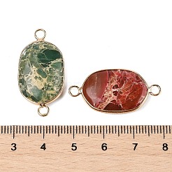 真鍮パヴェ天然インペリアルジャスパーコネクタチャーム  染め  オーバル  ライトゴールド  31x15.5~16x5.5~6mm  穴：2.5mm&nbsp;KK-R214-09KCG
