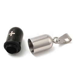 304ステンレスペンダント  201個のステンレススチールペンダントベイル付き  カプセル  ガンメタ色  36x10x10mm  穴：9x5mm&nbsp;STAS-D110-46BP