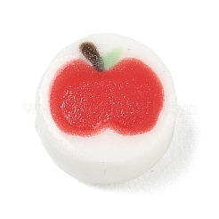 手作りの陶器ビーズ  Appleとフラットラウンド  手描き  レッド  11x11.5x6~6.5mm  穴：2.5mm&nbsp;PR-CBA069E-03C