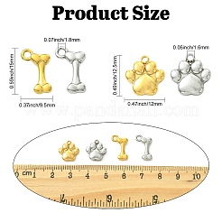 12個4スタイル304ステンレススチールペンダント  犬の骨と足跡  ミックスカラー  12.5~15x9.5~12x2.5~3mm  穴：1.6~1.8mm  3個/スタイル&nbsp;STAS-CJ0003-19