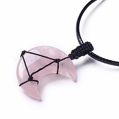Adjustable Natural Rose Quartz Moon Pendant Necklace&nbsp;NJEW-B086-02G